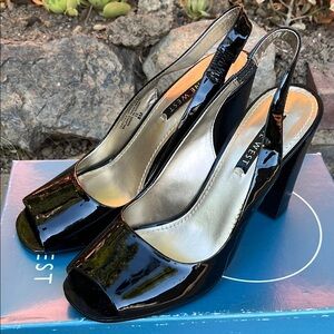 Nine West Black Patent Leather Slingback Heels